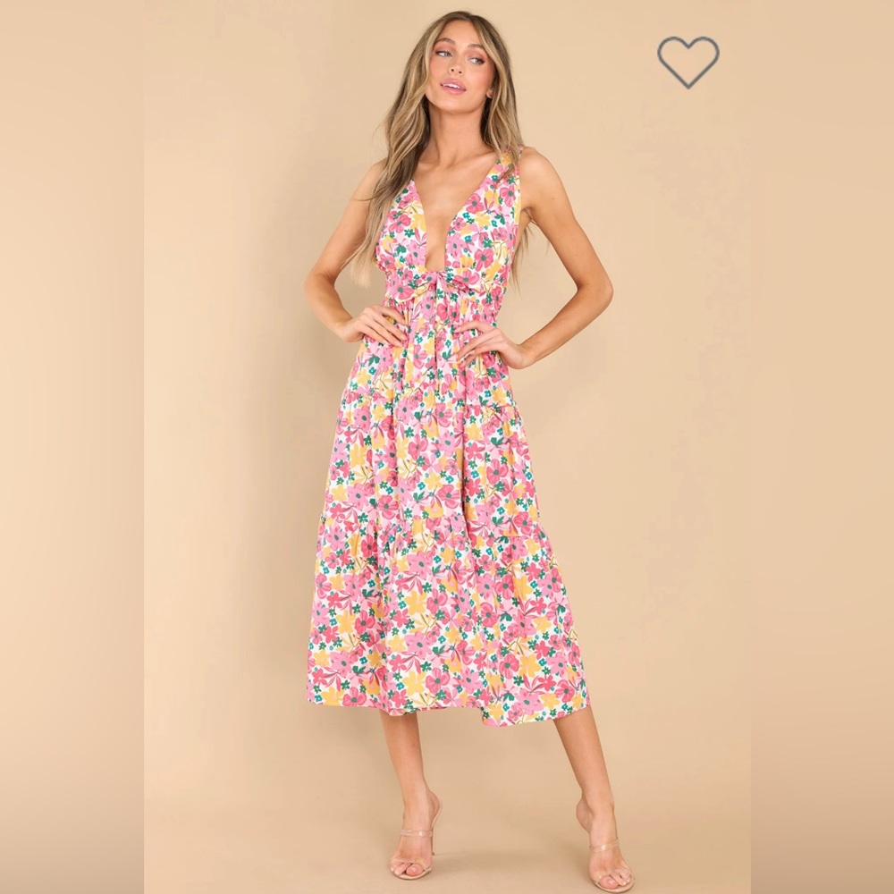 NWT: Red dress boutique: Sweetest Showers Pink Multi Floral Midi Dress